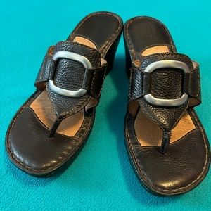 Born dark brown leather wedge flip flops